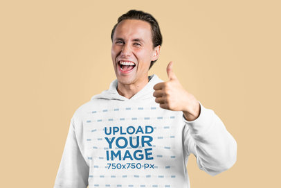 Hoodie Mockup of a Happy Man Making an Approval Sign m2378-r-el2