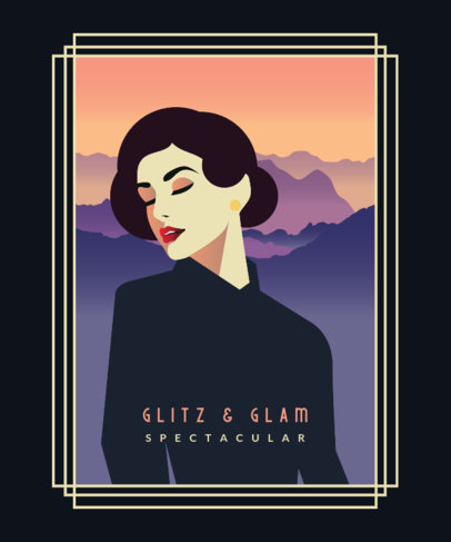 T-Shirt Design Template Featuring Art Deco-Styled Illustrations 