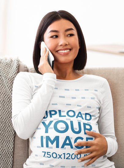 Long Sleeve Tee Mockup of a Pregnant Woman Speaking on the Phone m3406-r-el2