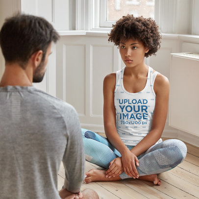 Tank Top Mockup of a Serious Woman at a Yoga Class