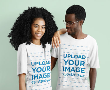 Unisex T-Shirt Mockup of a Curly-Haired Woman Posing With Her Boyfriend m2814r-el2