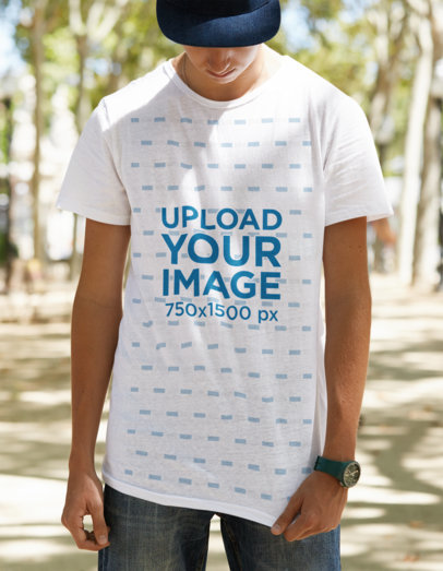T-Shirt Design Template of a Young Man Posing at a Park