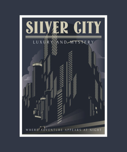 T-Shirt Design Template with Art-Deco Urban Landscapes