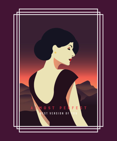 Illustrated T-Shirt Design Template Featuring an Art Deco Style 