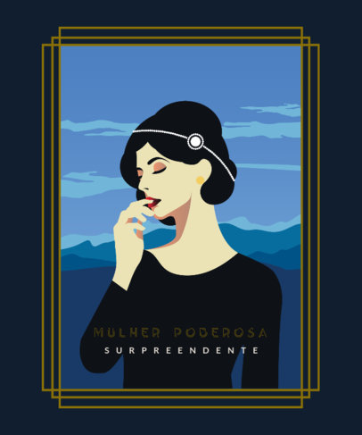 Art Deco-Inspired T-Shirt Design Template Featuring a Portrait of a Woman