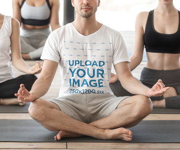 V-Neck T-Shirt Mockup Featuring a Serious Man Meditating 