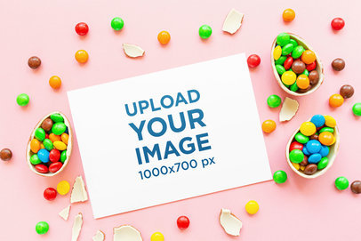 Horizontal Flyer Mockup Surrounded by Colorful Candy M3530-r-el2