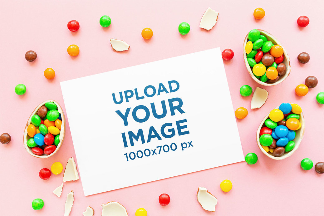 Horizontal Flyer Mockup Surrounded by Colorful Candy