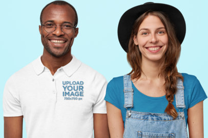 Polo Shirt Mockup of a Man Standing Next to a Woman