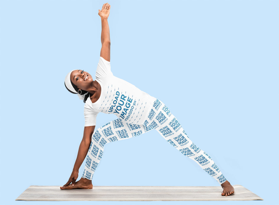 T-Shirt and Leggings Mockup of a Woman Doing Yoga in a Studio