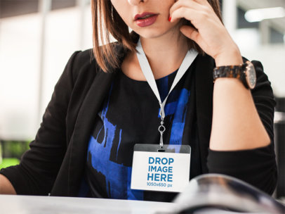 Office Woman Wearing a Badge Holder Template While Working