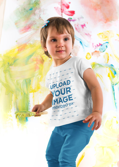 T-Shirt Mockup of a Little Girl Painting