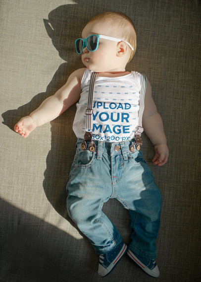 Tank Top Mockup of a Little Baby with Big Sunglasses