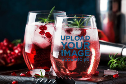 Stemless Wine Glass Mockup Featuring Refreshing Drinks 