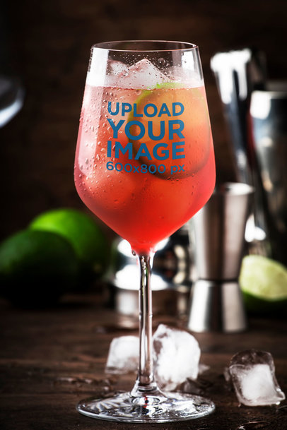  Mockup Featuring a Cocktail in a Customizable Wine Glass 