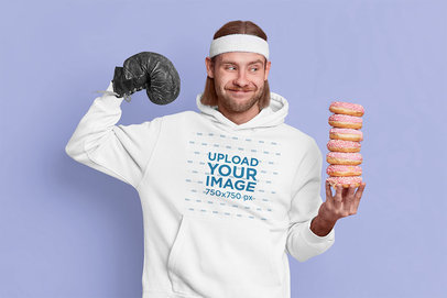 Weight Loss-Themed Mockup of a Man Wearing a Hoodie