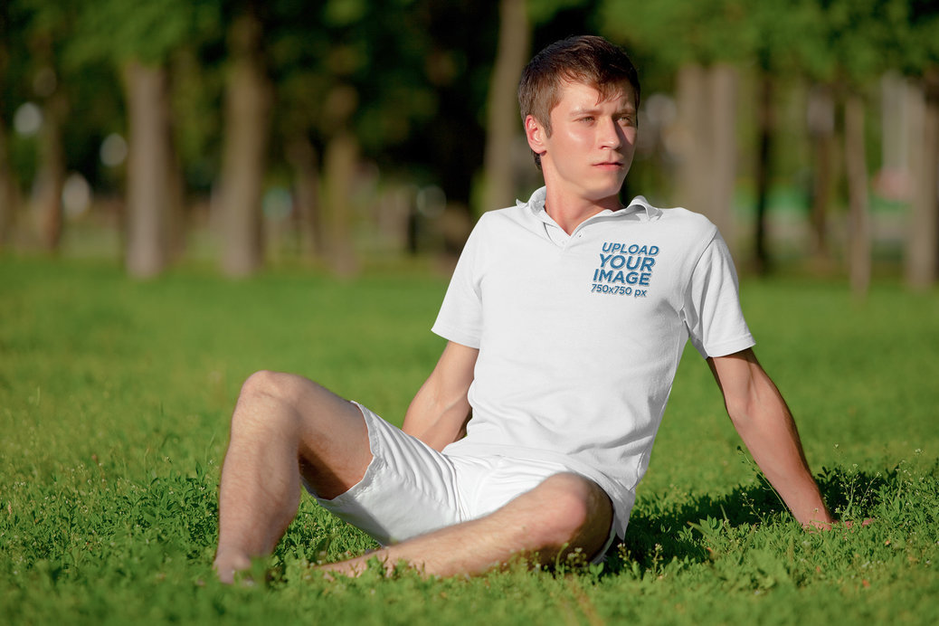 Polo Shirt Mockup of a Man Chilling at a Park