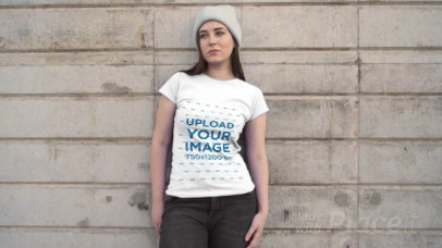 T-Shirt Video of a Young Woman Posing in an Urban Scenario