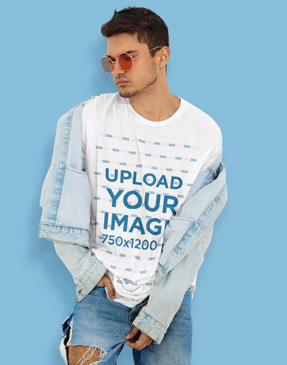 T-Shirt Mockup Featuring a Stylish Man with Retro Sunglasses