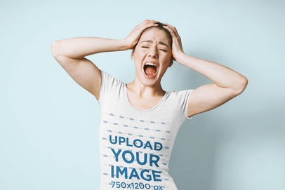 T-Shirt Mockup of a Woman Freaking Out in a Studio
