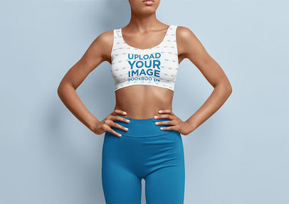 Sports Bra Mockup of a Serious Woman Posing in a Studio