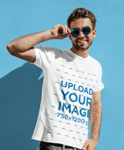 Mockup of a Bearded Young Man Wearing a T-Shirt and Cool Shades