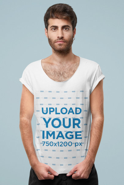 Mockup of a Man Wearing a Scoop-Neck T-Shirt in a Studio