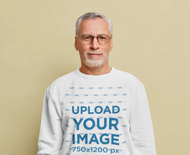 Crewneck Sweatshirt Mockup of a Senior Man With Glasses