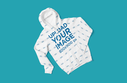 Mockup of a Sublimated Full-Zip Hoodie Placed over a Solid Surface