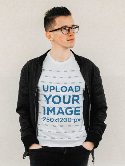 T-Shirt Mockup of a Man with Glasses Posing m2209-r-el2