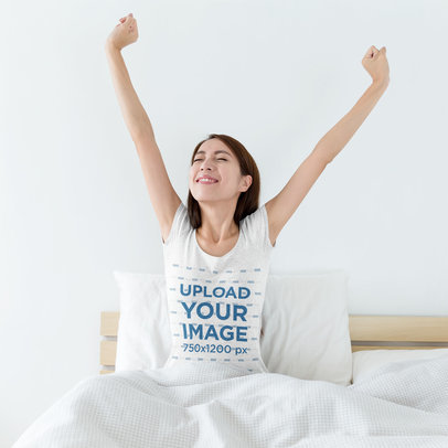 Heather T-Shirt Mockup of a Happy Woman Waking Up in the Morning m2538-r-el2
