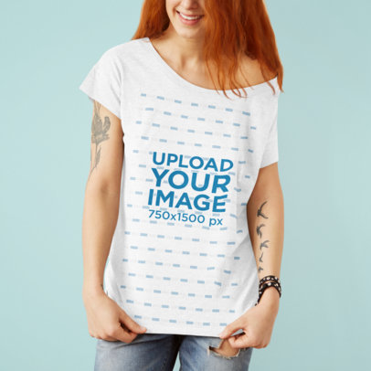 Mockup of a Woman Wearing a Heathered Scoop-Neck T-Shirt in a Studio