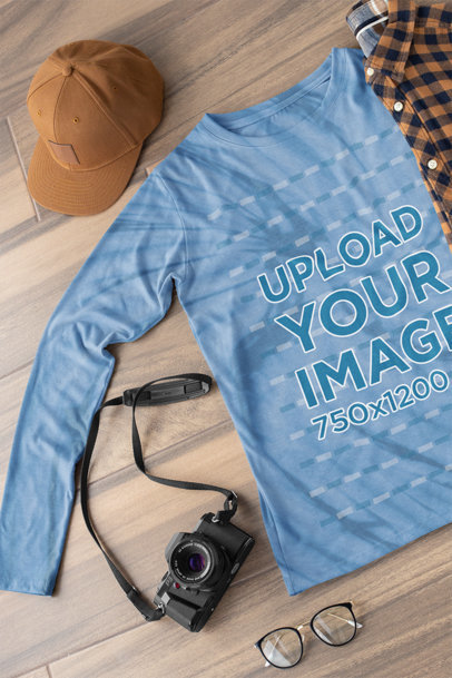 Tie Dye Long Sleeve Tee Mockup of a Photographer's Outfit on the Floor m4035