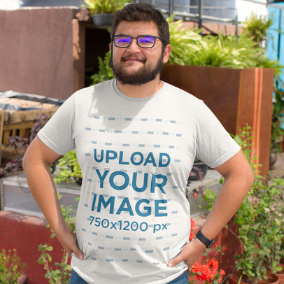 Young Man on the Rooftop While Wearing a Plus Size T-Shirt Mockup
