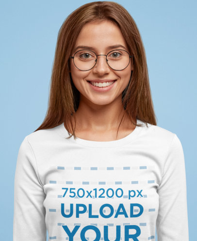 Long Sleeve Tee Mockup Featuring a Happy Woman With Glasses