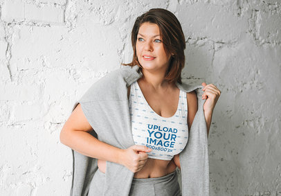 Activewear Mockup of a Woman Wearing a Heathered Sports Bra