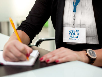 Badge Holder Mockup Hanging from a Woman's Neck