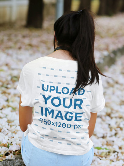 Back-View T-Shirt Mockup of a Woman Admiring Some Flowers 45091-r-el2