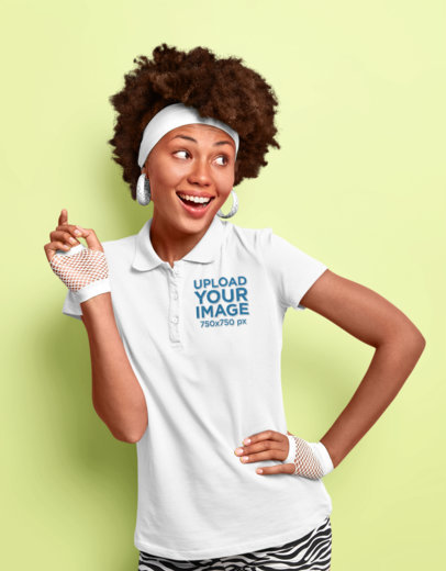 Polo Shirt Mockup Featuring a Happy Woman in a Retro Outfit