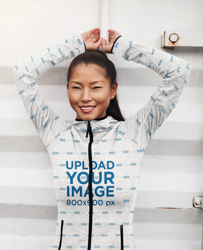 Heathered Full-Zip Hoodie Mockup of a Woman with Long Hair