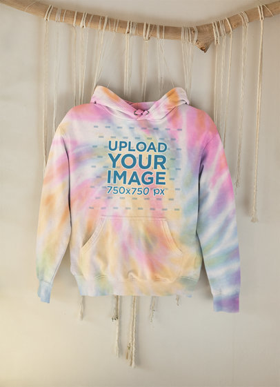  Mockup Featuring a Tie-Dye Hoodie Hanging From a Decorative Branch m4123