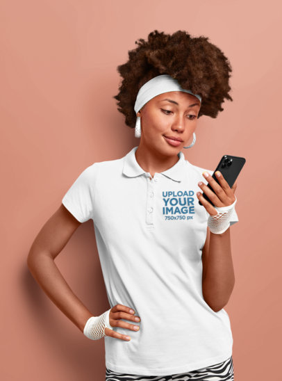 Polo Shirt Mockup Featuring a Woman With a Retro Style