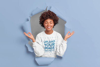 Sweatshirt Mockup of a Relieved Woman Coming Through the Wall
