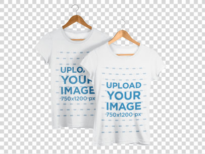 Two T-Shirts Mockup on Hangers Against a Transparent Backdrop a15758