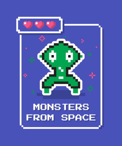 T-Shirt Design Template with Pixel-Art Gaming Monsters 3717-el1