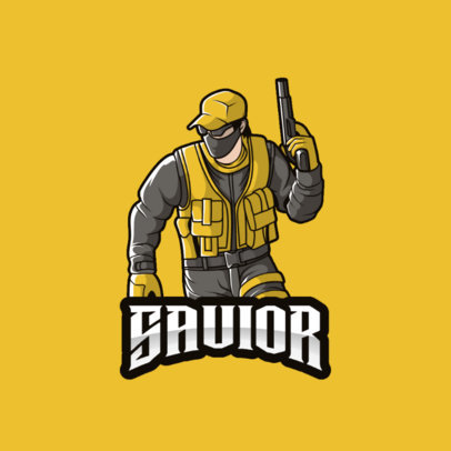 Illustrated Logo Template for Gaming Channels Featuring a Character With a Gun 
