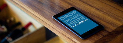 Mockup of a Nexus 7 at Wine Shop in Portrait Position