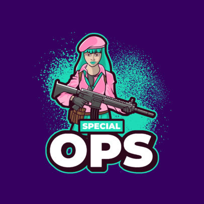 Illustrated Logo Template for Gamers Featuring a Woman with a Rifle