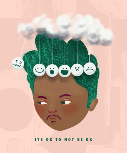 Mental Health-Themed T-Shirt Design Generator Featuring an Illustrated Face with Clouds 3524f