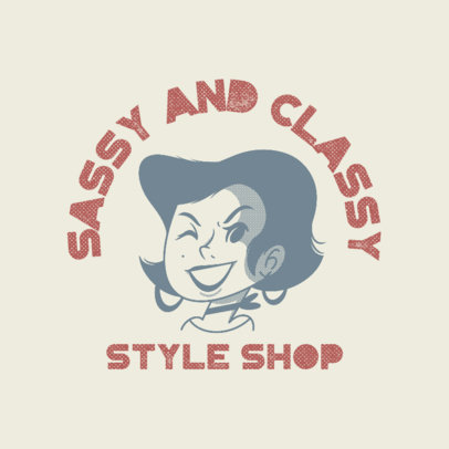 Illustrated Logo Maker for Clothing Brands with a Vintage Cartoon of a Woman